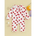 thumbnail image 3 of Elippeo Baby Boys Girls Pajamas Jumpsuits Long Sleeve Lapel Collar Heart Print Button Up Rompers Newborn Clothes 3 6 12 18 24 Months, 3 of 10