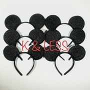 Pack of 12 Shiny Black Sequin Mickey Mouse Ears Headband & Minnie Mouse Headband