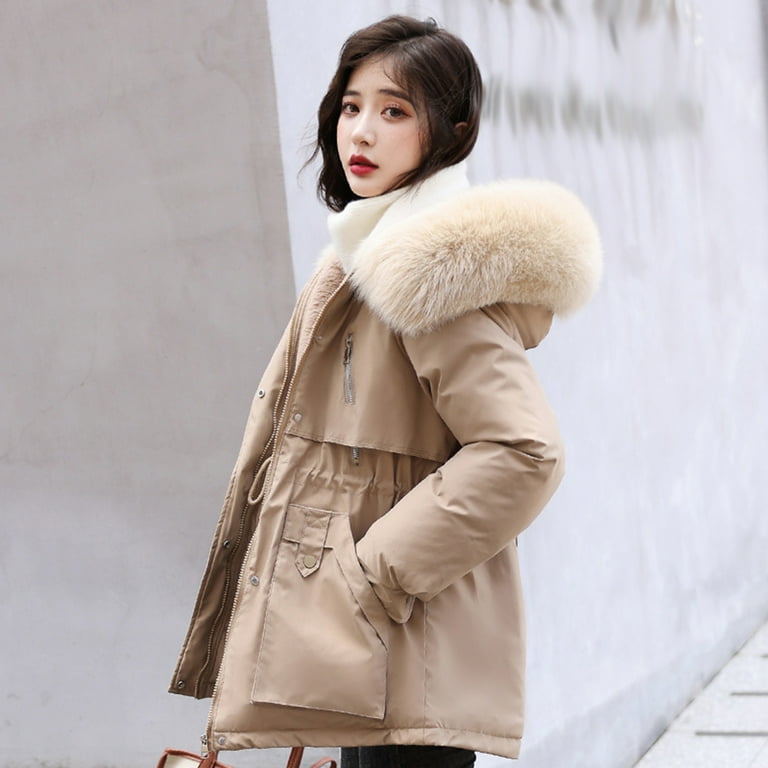 Plus Size Winter Coats for Women Womens Winter Jacket Warm Overcoat Slim  Fur-Collar Zipper Thicker Coat Outwear Plus Size Jacket Solid Color Hooded  