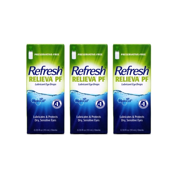 Refresh RELIEVA Preservative-Free Lubricant Eye Drops for Sensitive Eyes, 0.33 FL OZ (10 ml) - 3 Pack