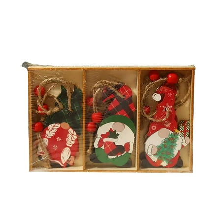 

Veki Christmas Supplies Home Decoration Props Painted Forest People Pendant Christmas Gifts Wooden Pendant Shamrocks for Trees