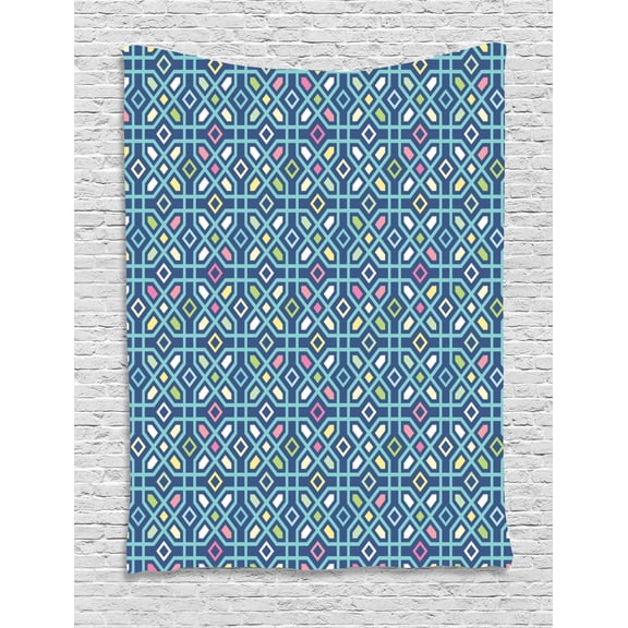Abstract Tapestry, Vibrant Mosaic Tiles Geometric Forms Maze Oriental Asian Moroccan Turkish Tribal, Wall Hanging for Bedroom Living Room Dorm Decor, 60W X 80L Inches, Multicolor, by Ambesonne