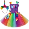 thumbnail image 3 of Disfraz de unicornio para niñas, fiesta de cumpleaños, vestidos de tutú, vestido de princesa unicornio con flores de arco iris, disfraces de Halloween para niñas pequeñas, 3 of 5