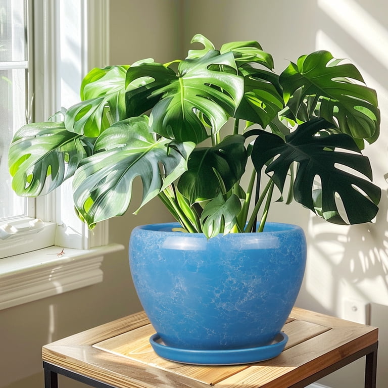 Ordivic 10 Inch Blue Reactive Glaze Ceramic Planter photo 3