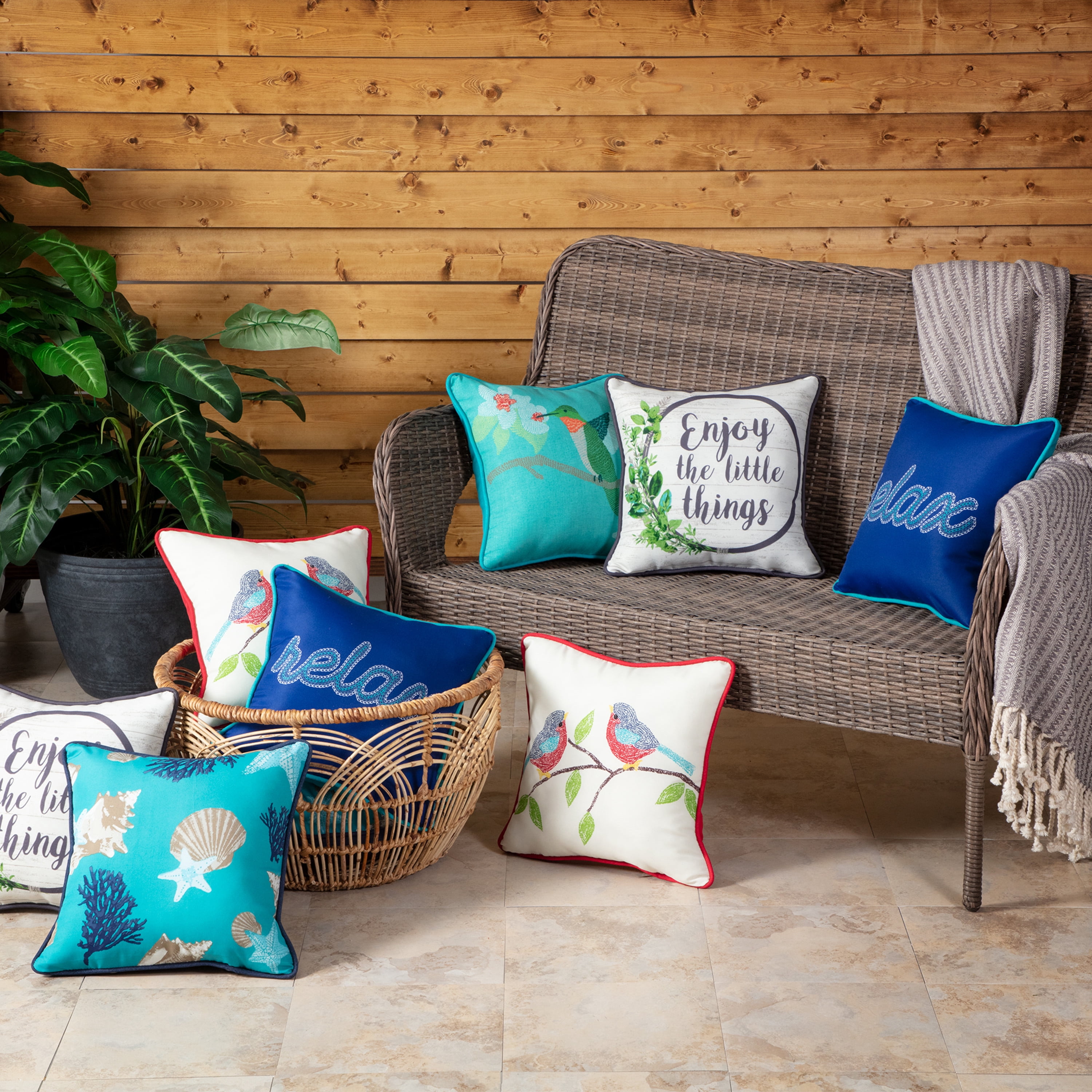 Mainstays 16" x 16" Enjoy the Little Things Outdoor Throw Pillow (2 Pack)