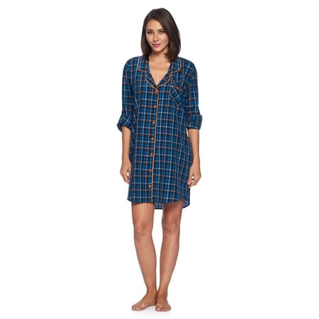 

Ashford & Brooks Women s Woven Plaid Long Sleeve Button Down Sleep Shirt Nightshirt