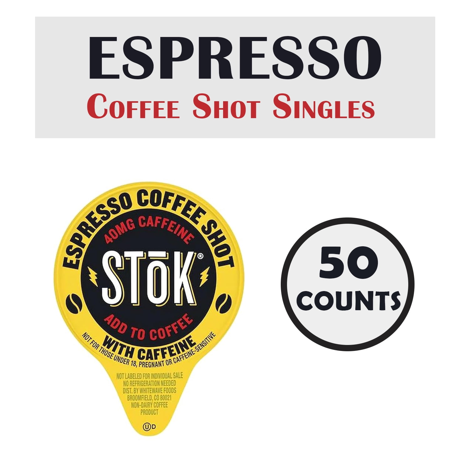 Stok Cold Brew Espresso Coffee Shot Single Serve Cups, Unsweetened, 0.43 Fl Oz (13 ml) l Pack of 50