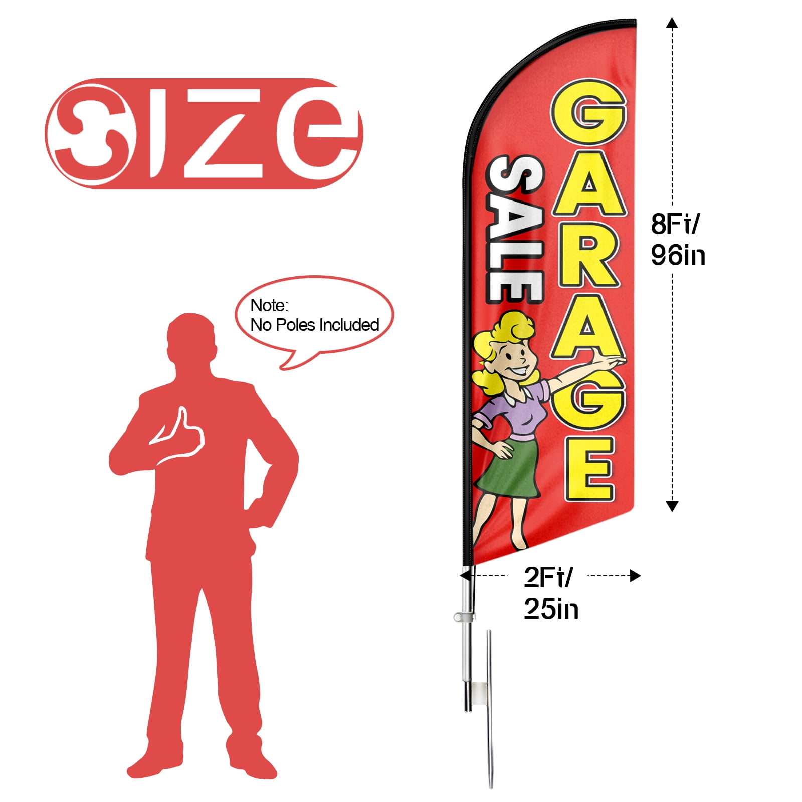 Garage Sale Business Flag , Garage Sale Advertising Feather Flag, 8Ft Garage Sale Banner ,Commercial use flag (Flag Only)RED