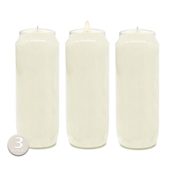 Velas de oración blancas de 9 días, paquete de 3, velas de pilar de 7 pulgadas de alto para decoración de fiestas conmemorativas religiosas, vigilia y uso de emergencia, cera de aceite vegetal en reci