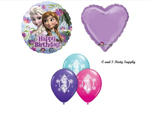 Heart Frozen Balloon Bouquet Anna Elsa Happy Birthday Printed Foil Balloons~ 5pc 