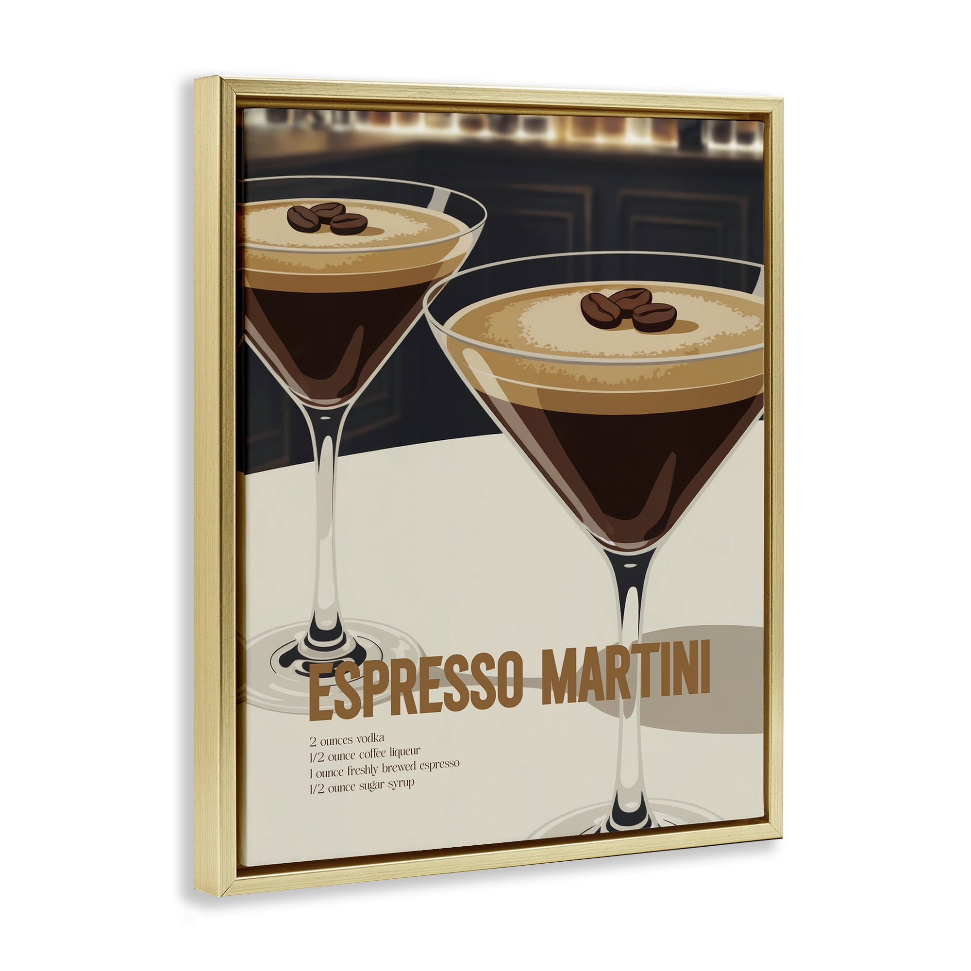 Stupell Industries Sleek Modern Espresso Martini Gold Framed Floater Canvas Wall Art, design by Andreas Magnusson
