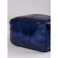 thumbnail image 3 of BBH Homes Vintage Blue Leather Pouf Ottoman Square Goat Leather Recycled Fill, 3 of 9