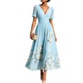 thumbnail image 3 of KLHDSF Dresses For Women Deep V-Neck Short Sleeve Fit And Flare Causal Floral Summer Dress Light Blue L, 3 of 5
