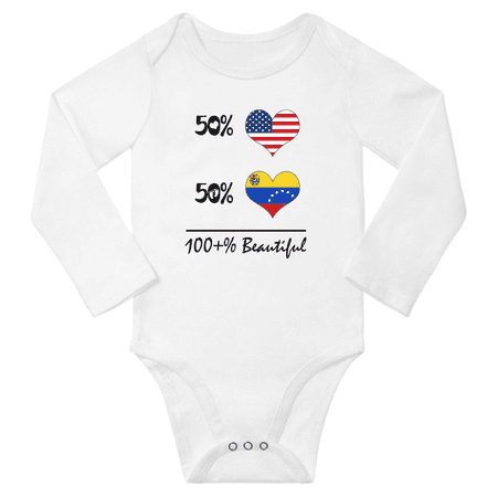 

50% Venezuelan + 50% American = 100+% Beautiful Baby Long Sleeve Romper (White 12 Months)