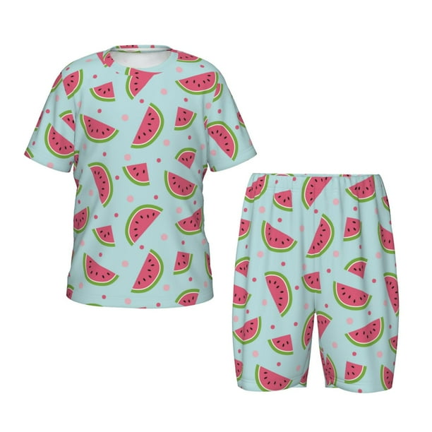Fotbe Watermelon Pijama Estampada de 2 Piezas para Niños – Ropa de Dormir de Manga Corta Cómoda para Niños y Niñas, Camiseta y Shorts de Algodón-Medium