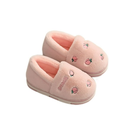 

Difumos Kids Warm Slippers Cartoon House Shoes Memory Foam Plush Slipper Bedroom Nonslip Bootie Cozy Closed Toe Shoe Fruit Pink 5.5-6