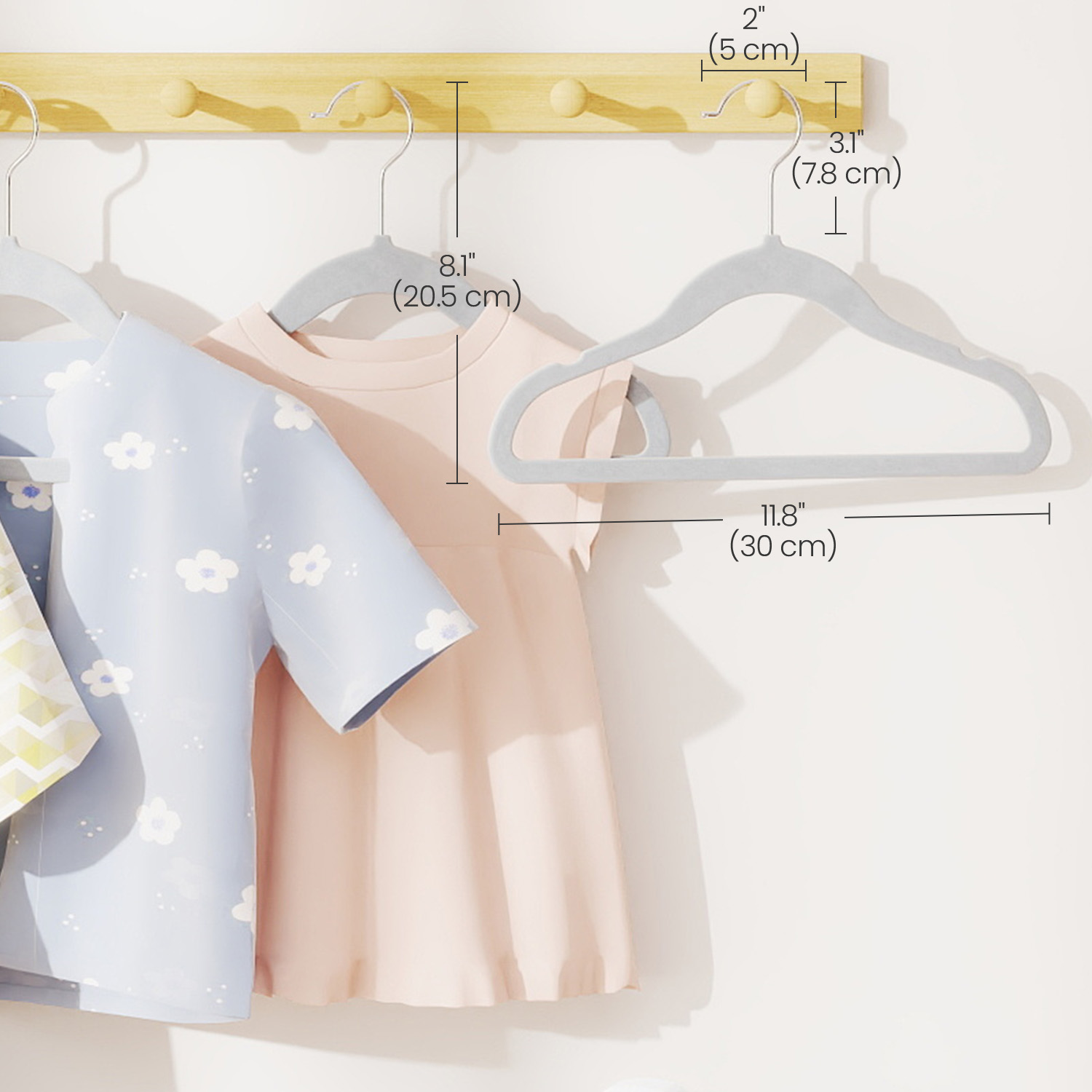 LEDREM 30-Pack Kids Hangers, 11.8 Inch Velvet Children's Hangers with 360° Swivel Hooks, Non-Slip Space-Saving for Closet Nursery, Dove Gray