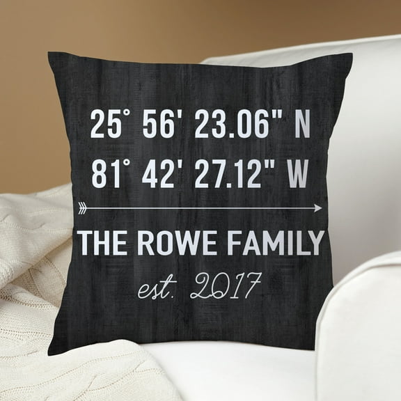 Personalized Latitude and Longitude Throw Pillow - Dark Gray