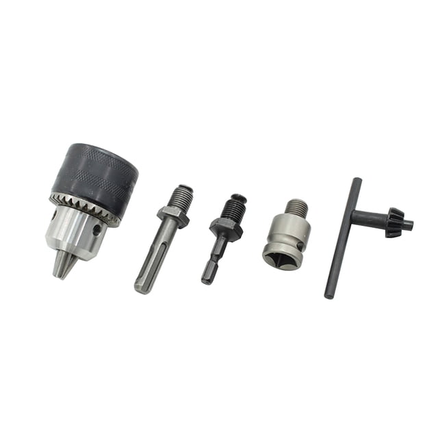 Graflsoa 5-Piece Drill Chuck Adapter Set for Impact Driver Conversion, 13mm Manual Chuck with Hexagonal and Round Shank, Durable Chrome Vanadium Steel, Black & Silver Finish