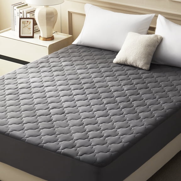Sleep Zone Queen Grey Clover Mattress Pad, Breathable Durable Fits Mattresses Deep Pocket Easy Care All-Season Household