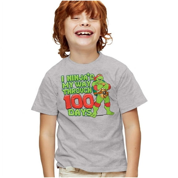Teenage Mutant Ninja Turtles Ninja'd My Way Through 100 Days Kids T Shirt for Youth Boys and Girls, Athletic Heather, Medium