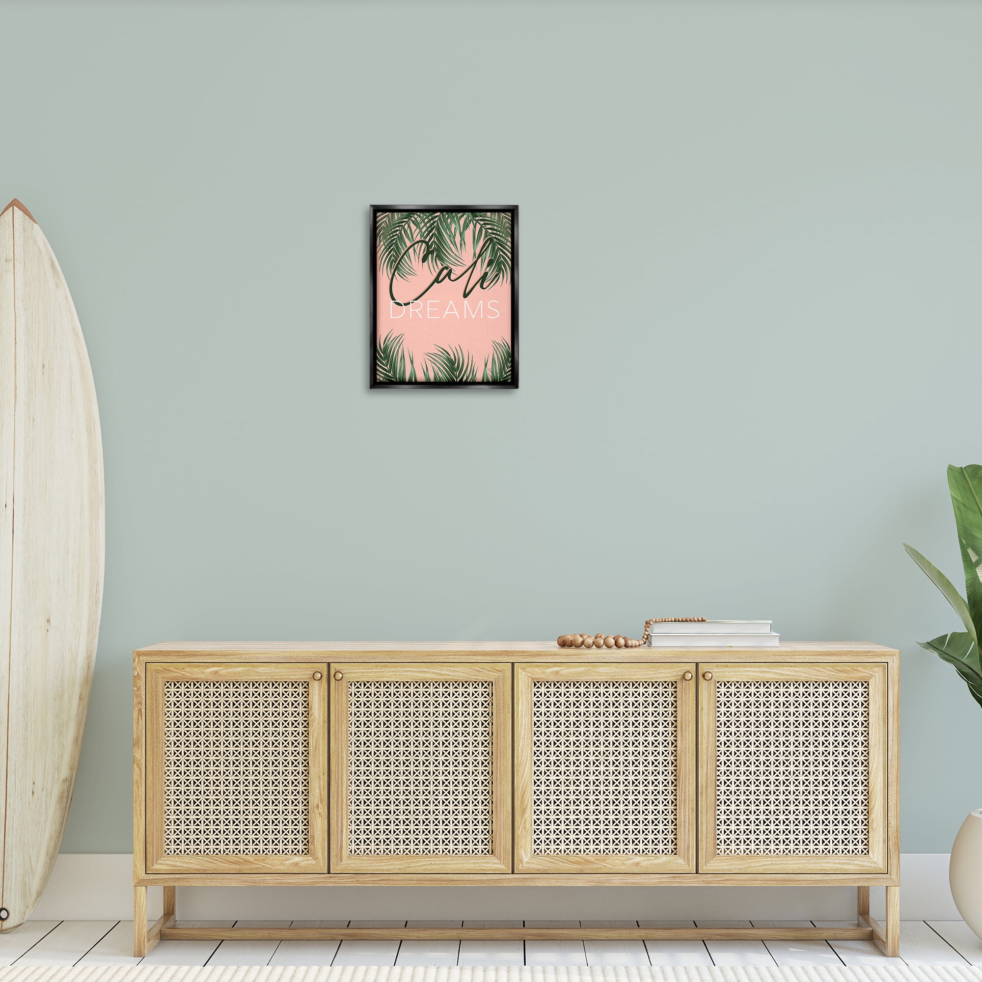 Stupell Industries Cali Dreams on Palms Plants & Flowers Painting Black Floater Framed Canvas Art Print Wall Art, 17 x 21