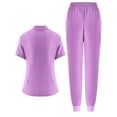 thumbnail image 5 of IYYVV Scrubs for Women Set Nurse Medical Uniform Solid Stretchy Scrubs Suit Zipper Mock Neck Pocket Top Shirts Jogger Pants Workwear Light Purple S, 5 of 6