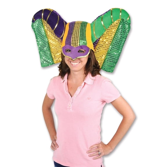 6 Pack Beistle Masked Mardi Gras Hat with Sequined Drape