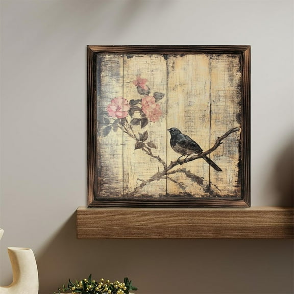 Floral Bird Wood Artwork Wooden Sign Wall Plaque - Vintage Art Decoration, Wall Decoration - Ideal Gift For Home Decoration, Living Room, Bathroom, Bedroom, Garden, Dining, Bar, Cafe, Festival Part