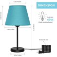 thumbnail image 3 of Modern Bedside Table Lamp Set of 2 with Blue Fabric Shade for Office Bedroom, 3 of 3