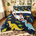 thumbnail image 3 of meiyoeat Kawaii Forest Dino Queen Comforter Set, Woodland T-rex Wildlife Comforter Sets Queen, Navy, Blue Reversible, 3pcs, 1 Comforter and 2 Pillowcases, 3 of 6