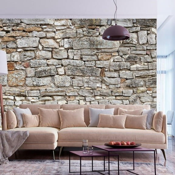 Tiptophomedecor Peel and Stick Wallpaper Wall Mural - Stacked Stone Wall - Removable Wall Decals