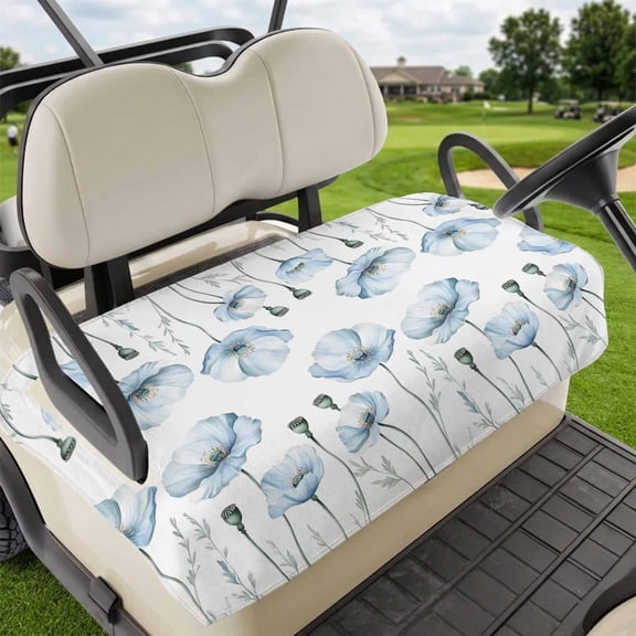Golf Cart Seat Covers for 2 Seater,Blue Poppy Floral Microfiber Cart Seat Towel Blanket,Farmhouse Pastoral Botanical Flowers Absorbent Breathable NonSlip Bench Seats Protector for Golf Course 51"x31"