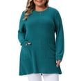 thumbnail image 2 of DARING DIVA Plus Size Sweaters Round Neck Knit Loose Pocket Pullover Top 1X Lake Blue, 2 of 5