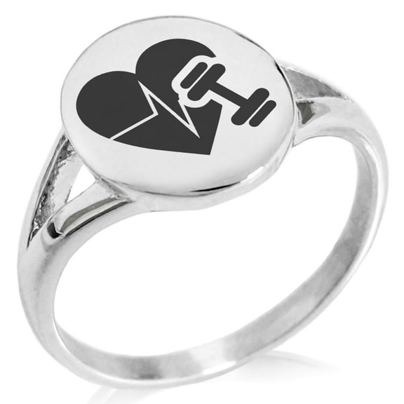 Stainless Steel Workout Lifeline Heart Minimalist Oval Top Polished Statement Ring