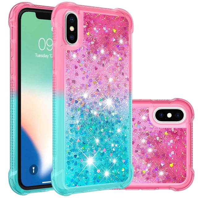 Funda para iPhone X/iPhone XS Transparente con Brillos Carcasa Protectora Antigolpes con Glitter Brillante