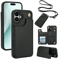 Allytechgroup PU Leather Phone Case for Apple iPhone 16e, Crossbody Shoulder StrapShockproof Wallet Case with Card Holder, Crossbody Shoulder Strap, Stand Feature & Magnetic Closure,Black