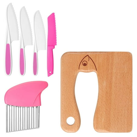 

Kyoffiie Children Cooking Knives 6Pcs Multifunctional Kids Kitchen Knife Set Safe Round-Edged Toddler Knife Kit with Plastic Serrated Knives Wooden Knife Potato Cutter Flat Knife for Home Kitchen