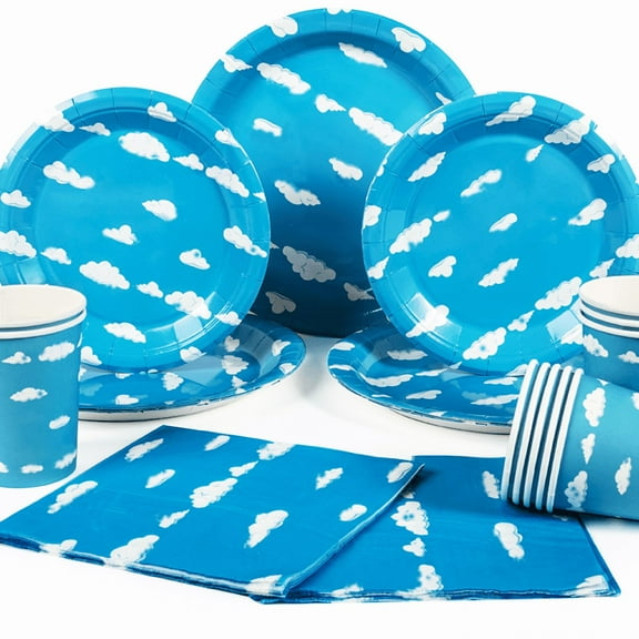 80 Pcs Blue Sky White Clouds Party Plates and Napkins Party Supplies - Cartoon Theme Birthday Party Decorations Favors