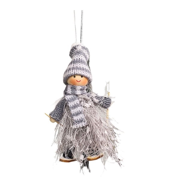 Bewildely Colgante colgante pequeño muñeco de Navidad de lana lindos juguetes de peluche ligero brillante adornos de árbol de Navidad Kits de decoración para fiestas Gris/Niño