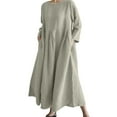 thumbnail image 2 of WTOBBY Fashionable Solid-Color Round-Neck Long-Sleeve Loose Swing Pocket Dress for Ladies Flowy A-Line Silhouette with Functional Pockets Casual Chic for Everyday Outings and Errands,Beige XL, 2 of 6
