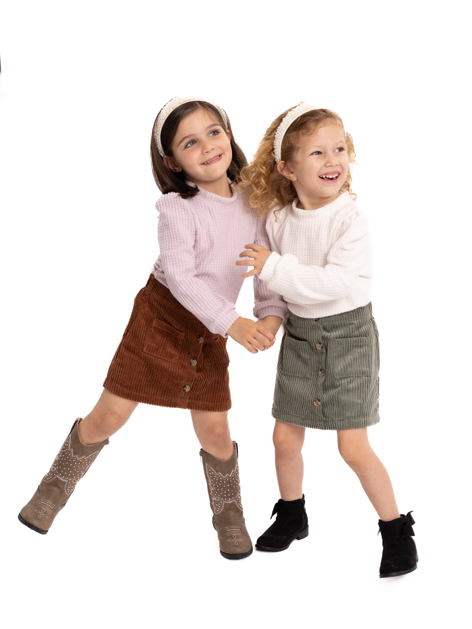 Wonder Nation Toddler Girl Waffle Knit Top and Corduroy Skirt Set, 2-Piece, Sizes 12M-5T