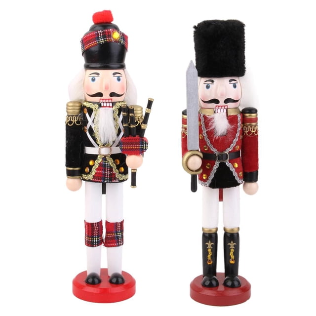 2 Piezas 30 Cm Hecho Cascanueces de Acción Juguetes Navidad Decoración para hogar SM SunniMix Muñeca de madera del cascanueces
