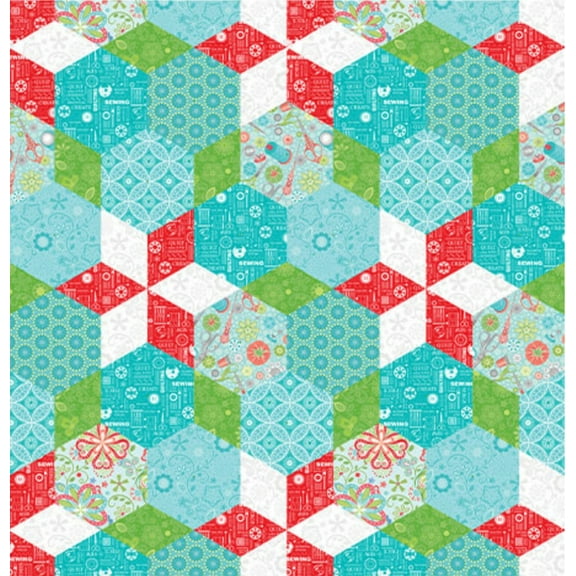 Benartex Novelty Sewing Room 2 Hexagons Multicolor 100% Cotton Fabric Price per Panel