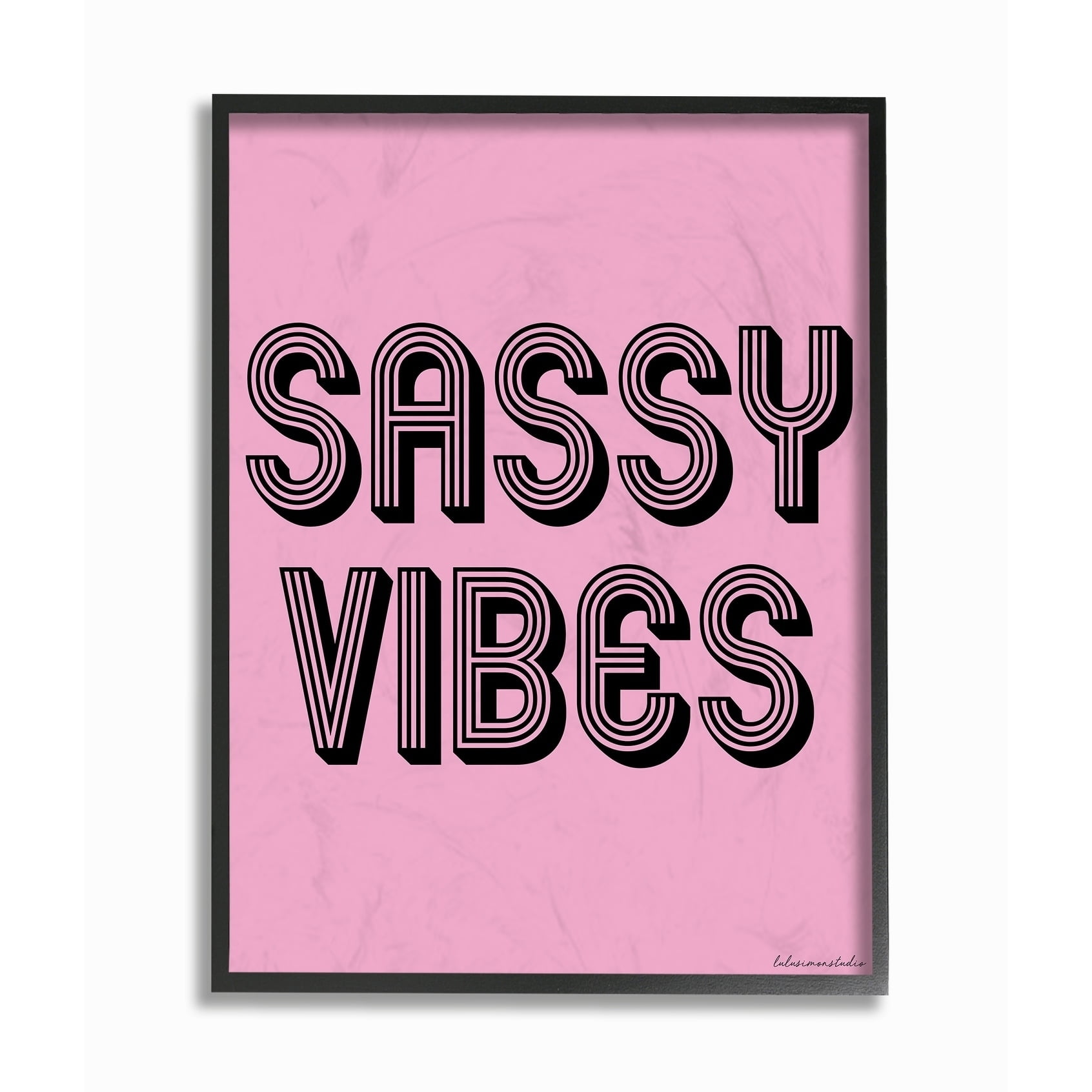 The Stupell Home Decor Collection lulusimonSTUDIO Pink and Black Sassy Vibes Typography Framed Giclee Texturized Art, 11 x 1.5 x 14