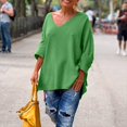 thumbnail image 2 of ZDNIXIAN Shirts for Women ,Long Sleeve Loose Knit Top, Side Slit Casual Pullover, Solid Color Drop Shoulder Relaxed Fit Knitted Shirt, 2 of 5