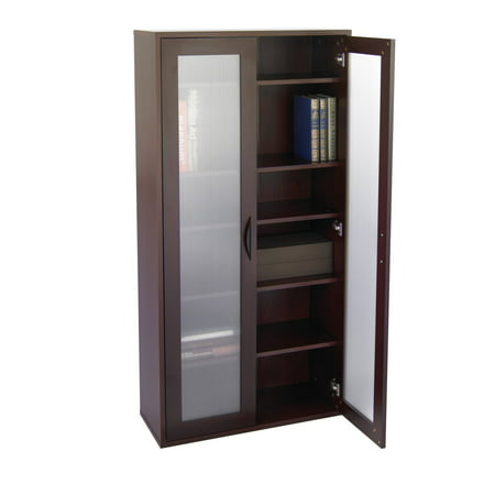 Storage Bookcase With Glass Doors Tall Mahogany Walmart Com
