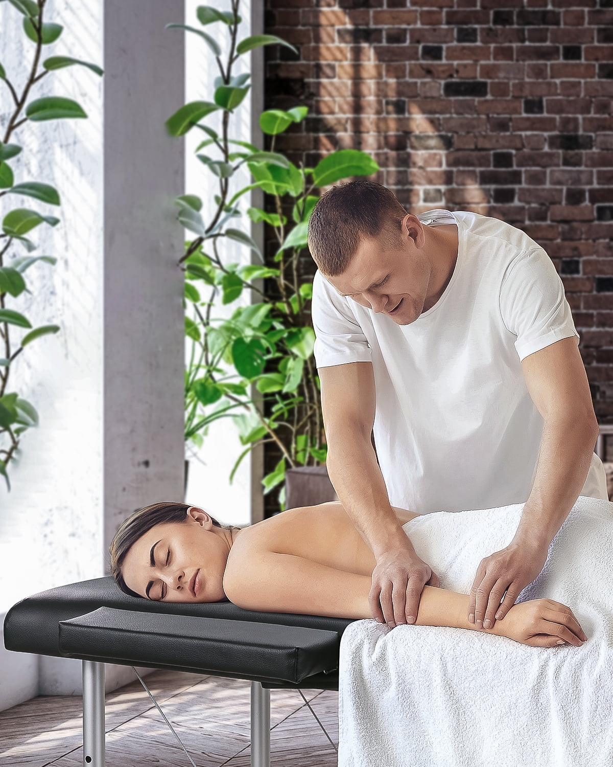 Naipo Portable Massage Table 84 Inch Massage Bed Wide SPA Lash Bed Tattoo Bed Height Adjustable 2 Fold Aluminum Weight Capacity 496LB, Black Promotion