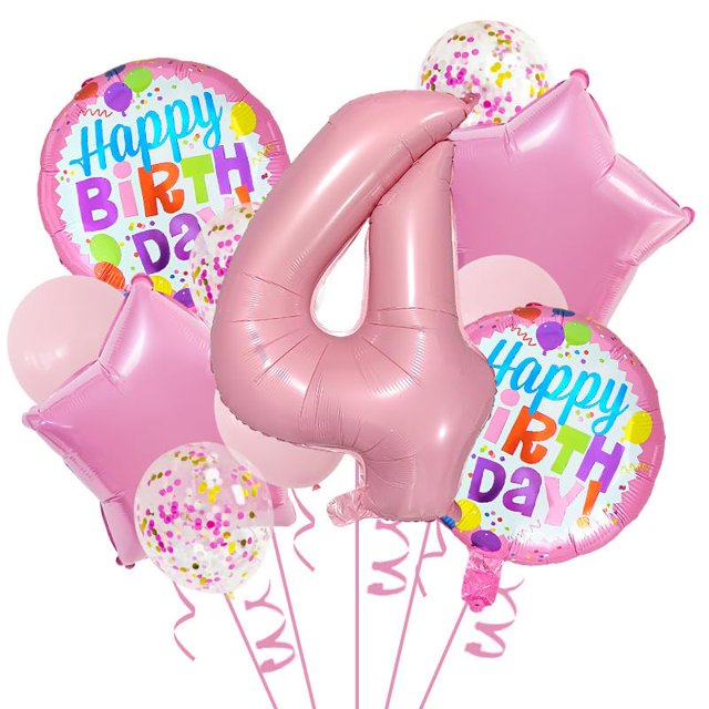 Globos de aluminio JBCAONTIA para decoración de fiesta de cuarto cumpleaños, color rosa