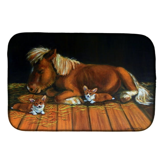 Corgi Snuggles the pony Dish Drying Mat